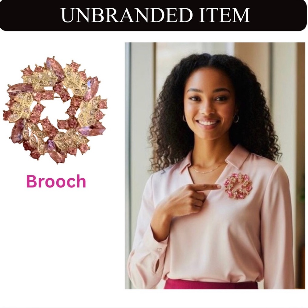 BROOCH: Vintage Style Pink Gold Tone, & White 3D Pin w/Sparkling Gemstones, NIP